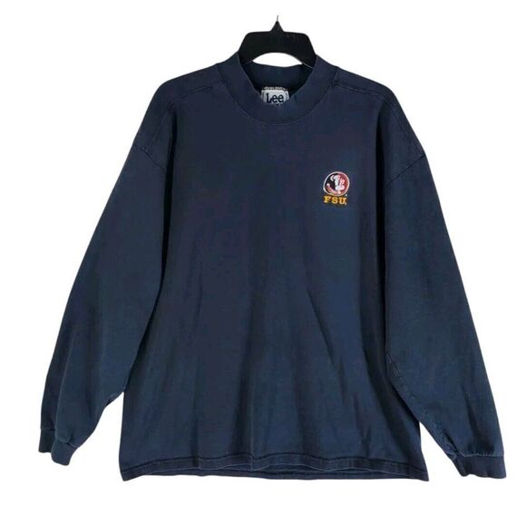 Vtg Lee Sport Nutmeg FSU Mock Sweatshirt Mens L Black Boxy 90s Y2K USA Made - Picture 4 of 9